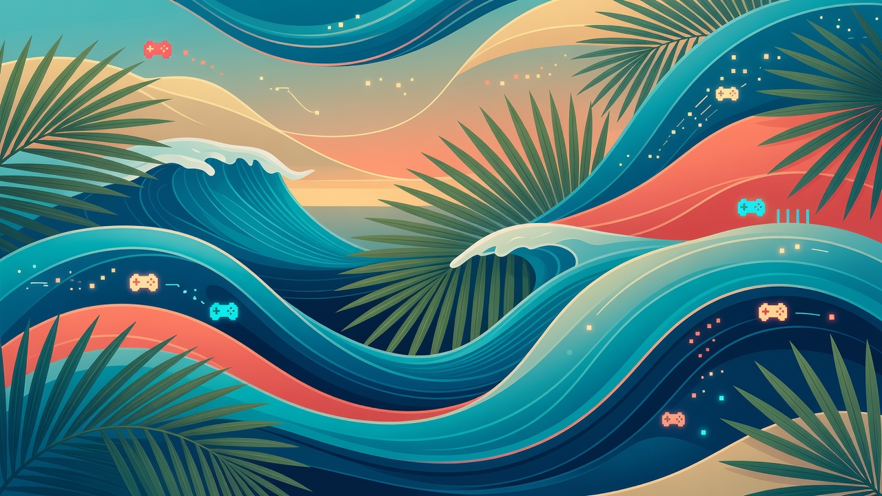 Arte digital com inteligência artificial e elementos tropicais — IA nos jogos mobile