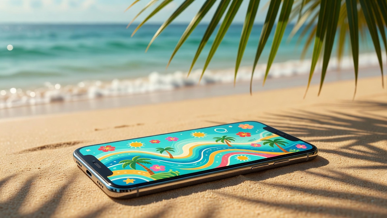 Smartphone na areia tropical