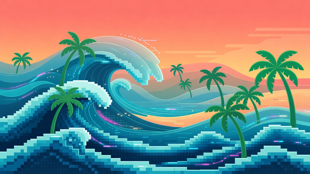 Pixel art e oceano tropical fusão
