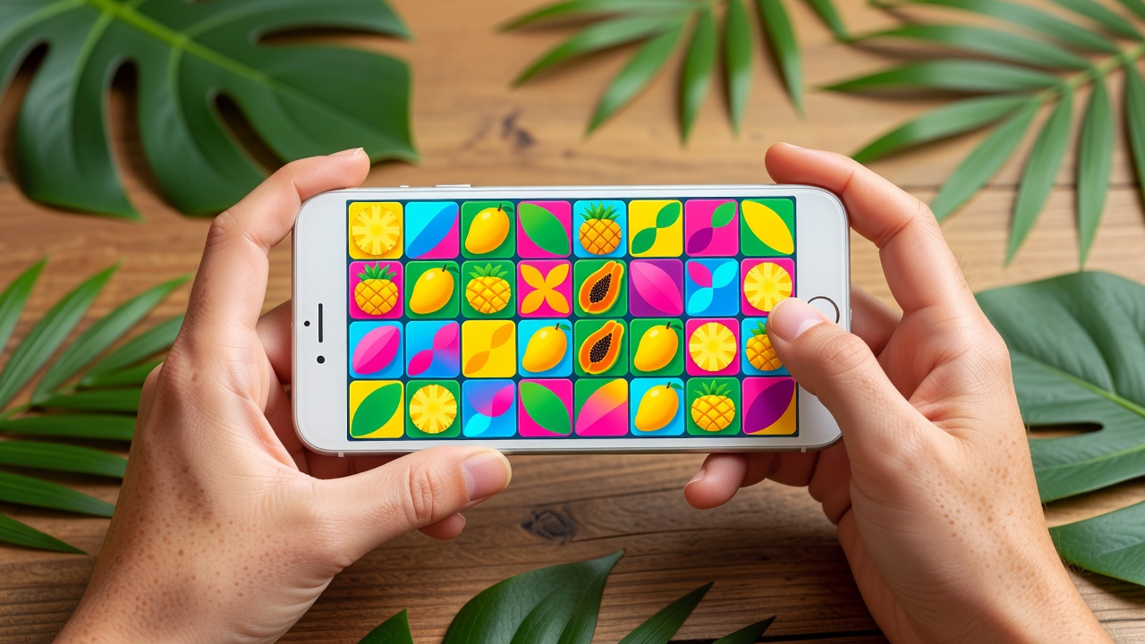 Jogador casual com puzzle game no smartphone